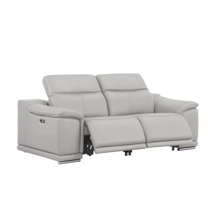 The Ellison – Light Gray Genuine Leather Dual Power Reclining Loveseat