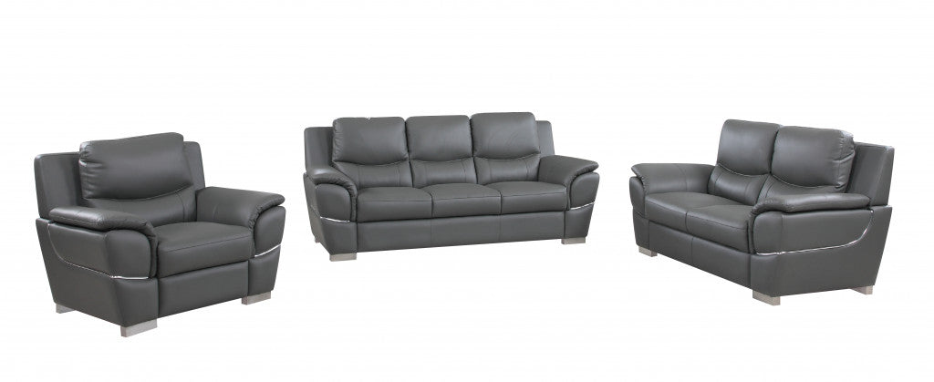 The Melrose Collection – Three Piece Indoor Gray Genuine Leather Six Person Seating Set