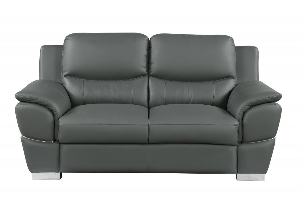 The Brixton – Gray & Silver Faux Leather Loveseat