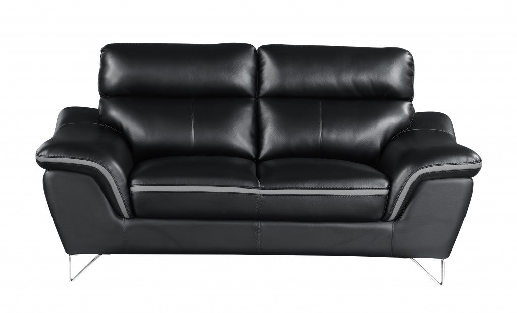 The Vantor – Black & Silver Faux Leather Loveseat