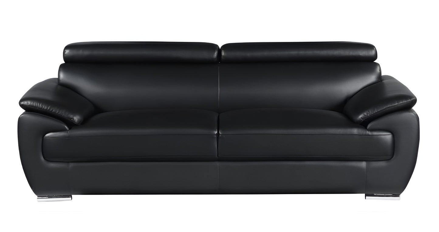 The Nightfall – Black Genuine Leather Sofa with Silver Legs