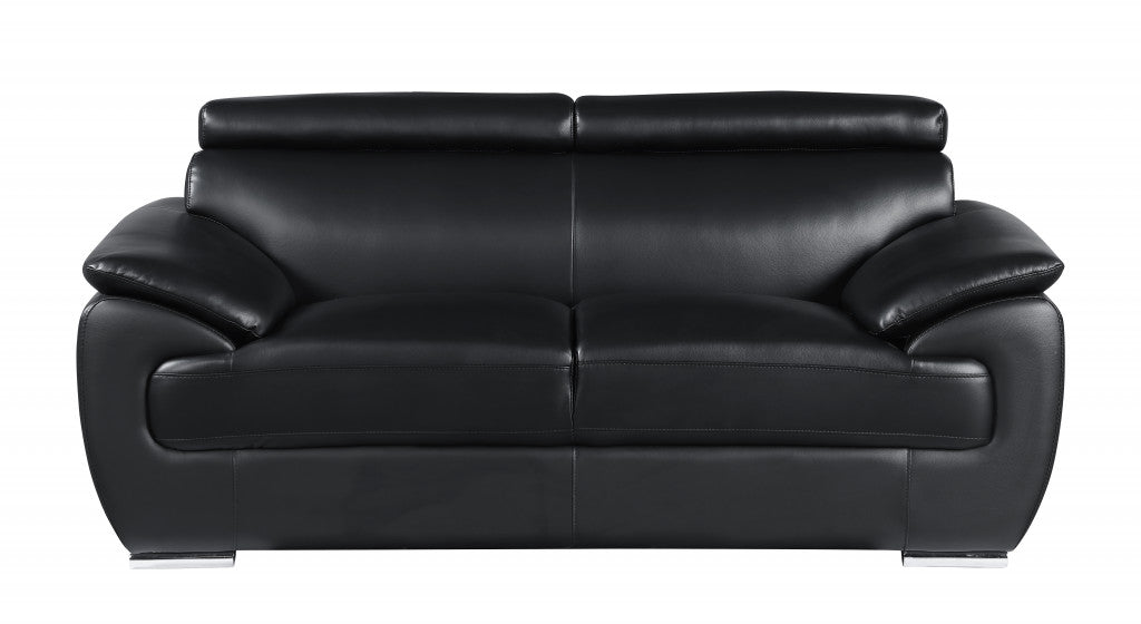 The Ironvale – Black Faux Leather Loveseat with Silver Legs