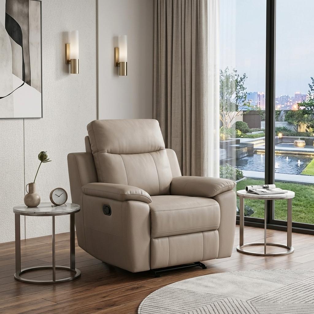 The Sandstone Vale – Beige Leather Match Recliner Chair