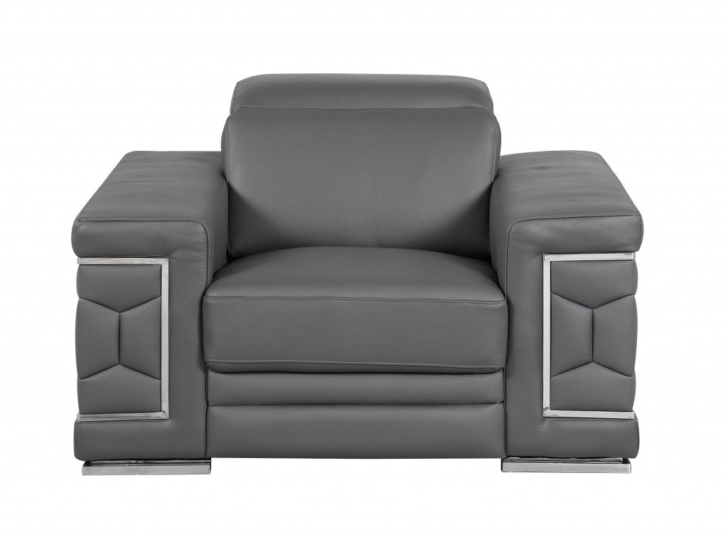 The Corvane – Dark Gray Genuine Leather Arm Chair