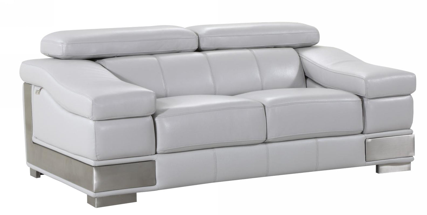 The Aurello – Light Gray & Silver Genuine Leather Loveseat