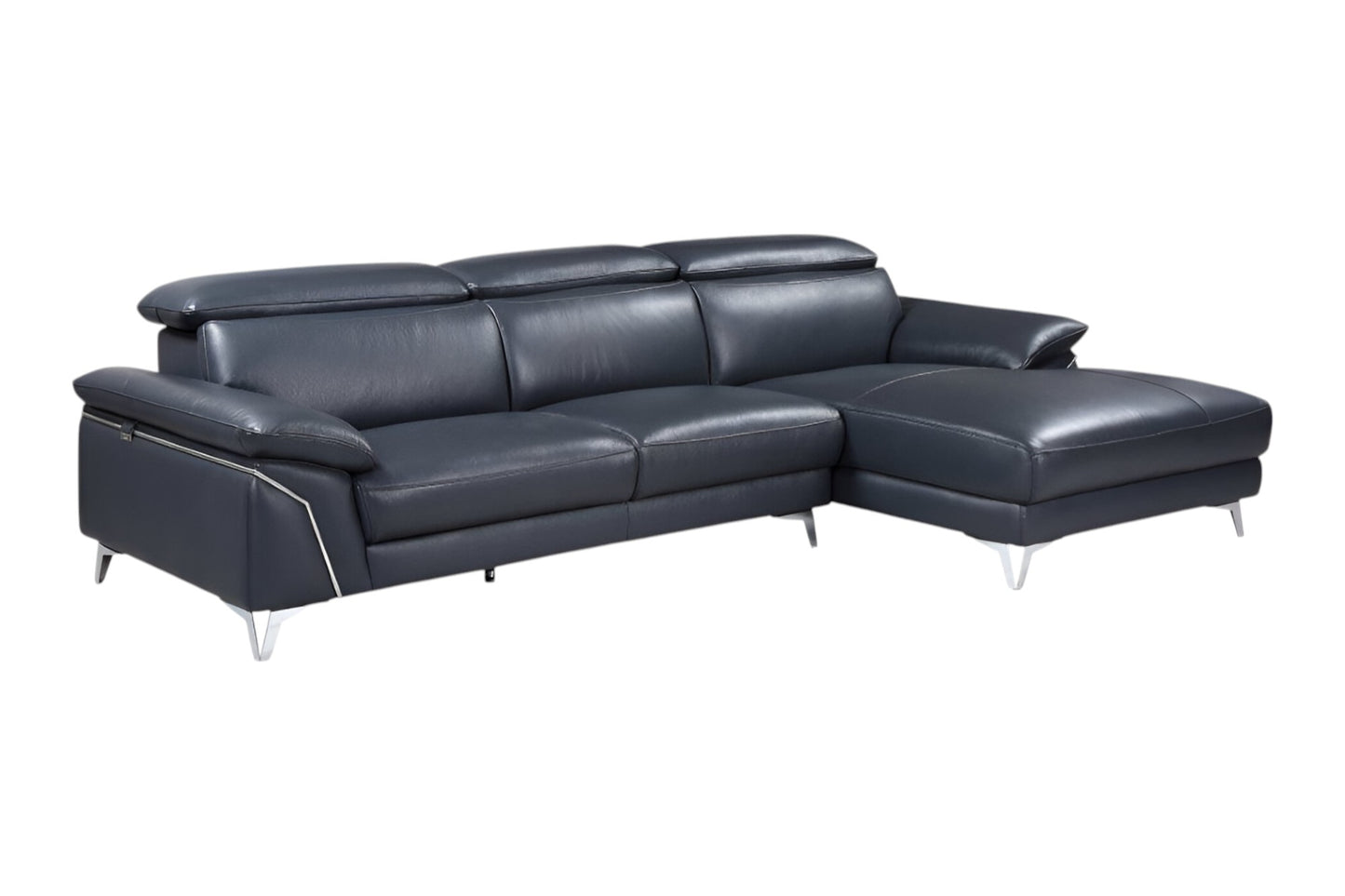 The Marcell – Navy Blue Italian Leather L-Shaped Two Piece Sectional