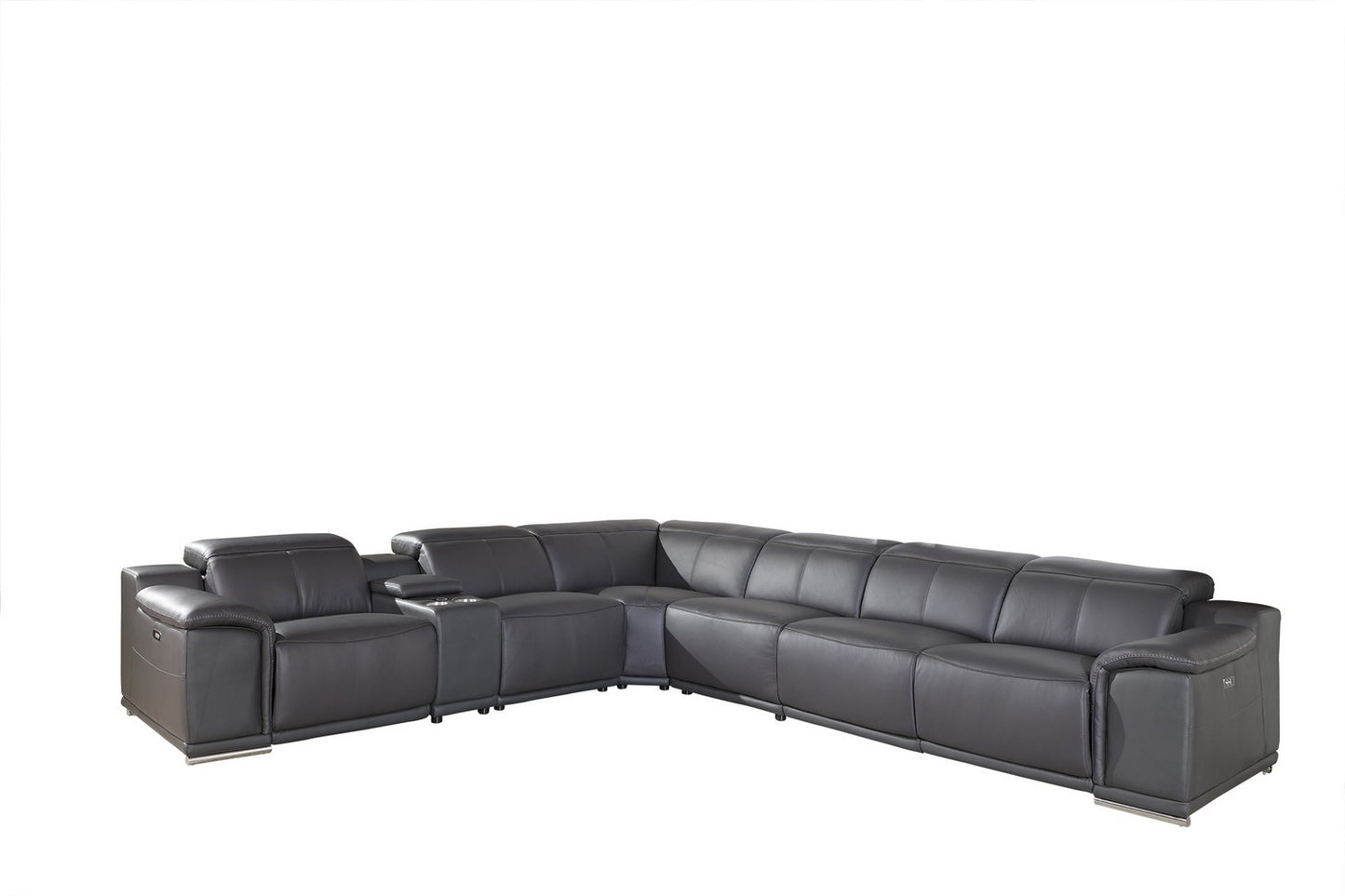 The Bellmore – Gray Italian Leather Power Reclining U-Shaped Seven Piece Sectional with Console