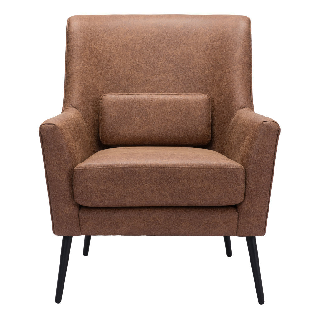 The Britton – Brown & Black Faux Leather Accent Chair with Toss Pillow