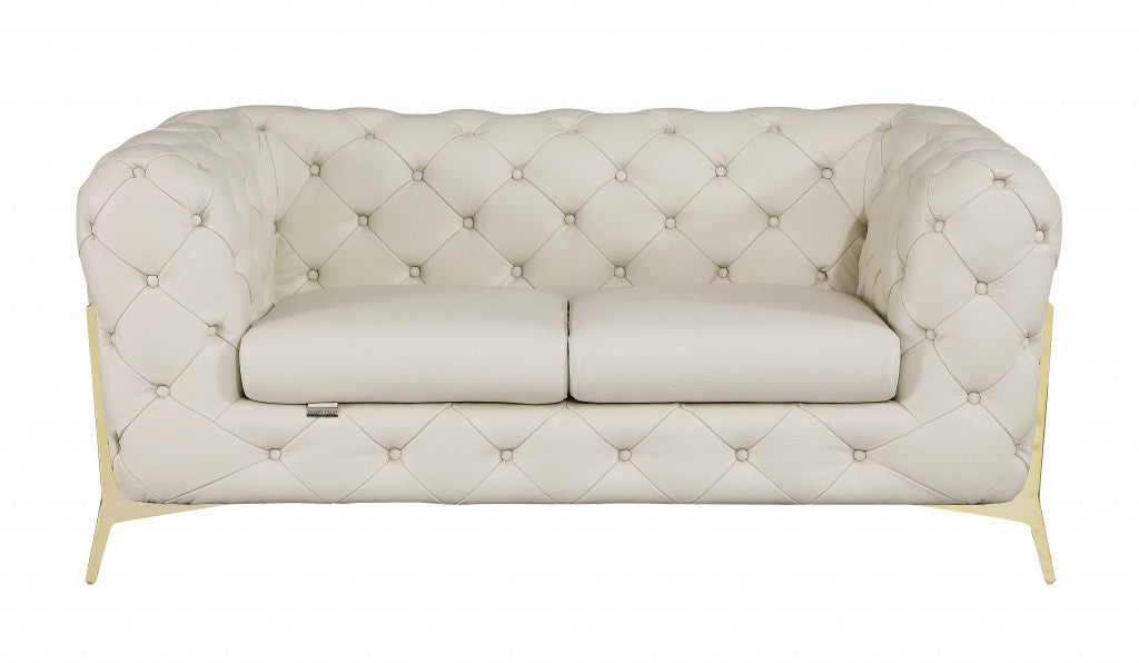 The Bellavue – Beige & Gold Italian Leather Loveseat