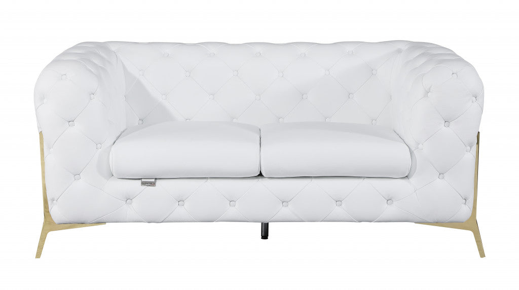 The Aurellia – White & Gold Italian Leather Loveseat