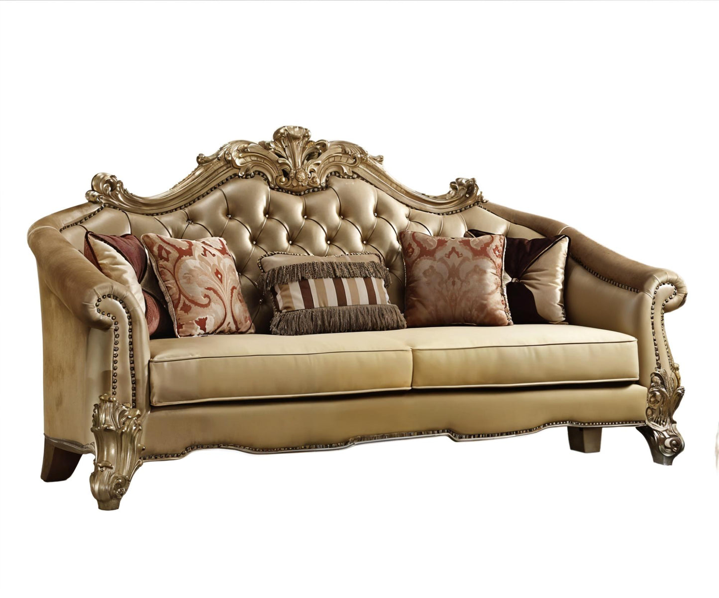 The Versailles – Bone Faux Leather Sofa with Gold Legs