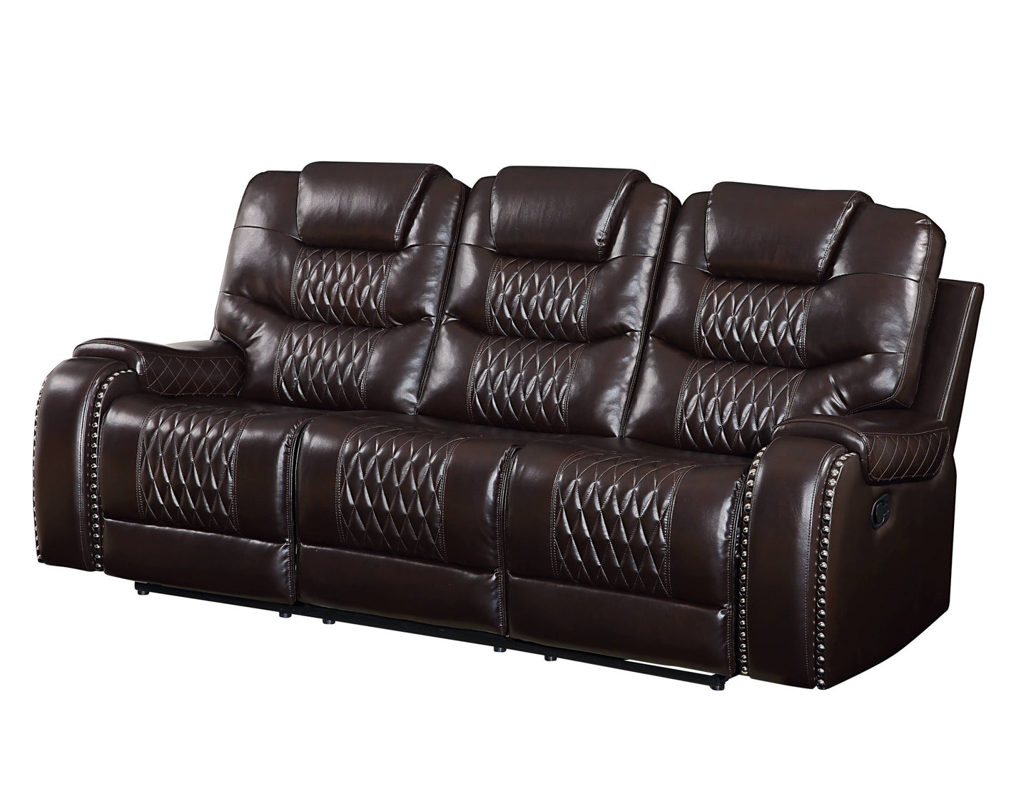 The Dakota – Brown Faux Leather Manual Reclining Sofa