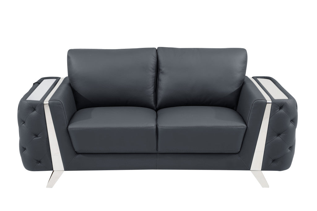 The Ashby – Dark Gray & Silver Genuine Leather Loveseat
