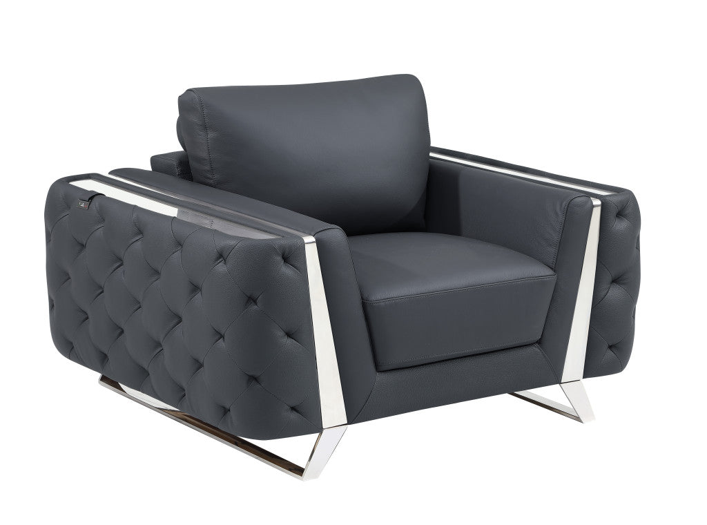 The Monroe Ridge – Dark Gray & Silver Faux Leather Tufted Club Chair