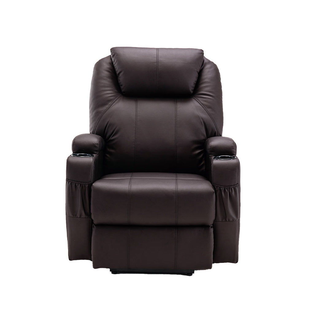 The Dovarro – Brown Faux Leather Power Heated Massage Lift Assist Recliner