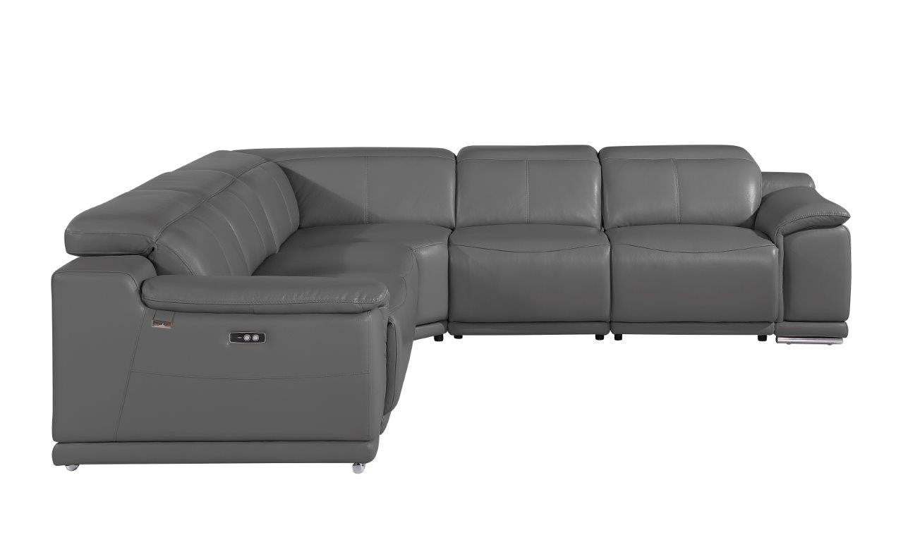The Varello – Gray Italian Leather Power Reclining U-Shaped Five Piece Corner Sectional with Console