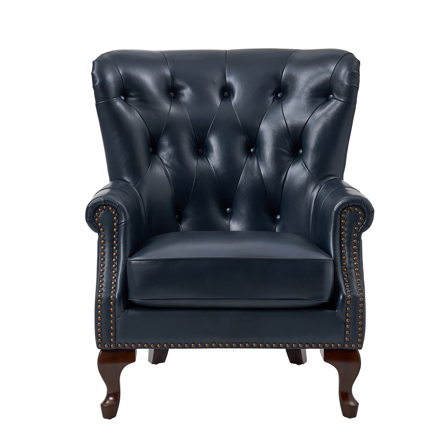 Anthony Genuine Leather Armchair – Navy Blue Vintage Leather Wingback Accent Chair