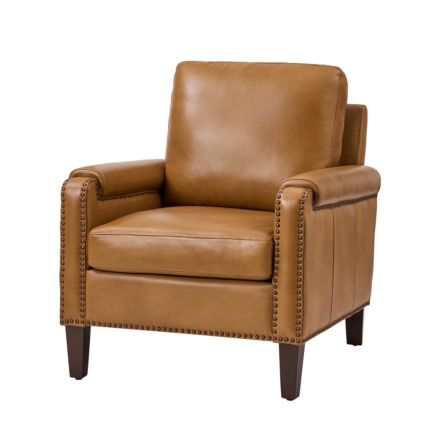 Raimund Genuine Leather Armchair – Camel Nailhead Accent Chair
