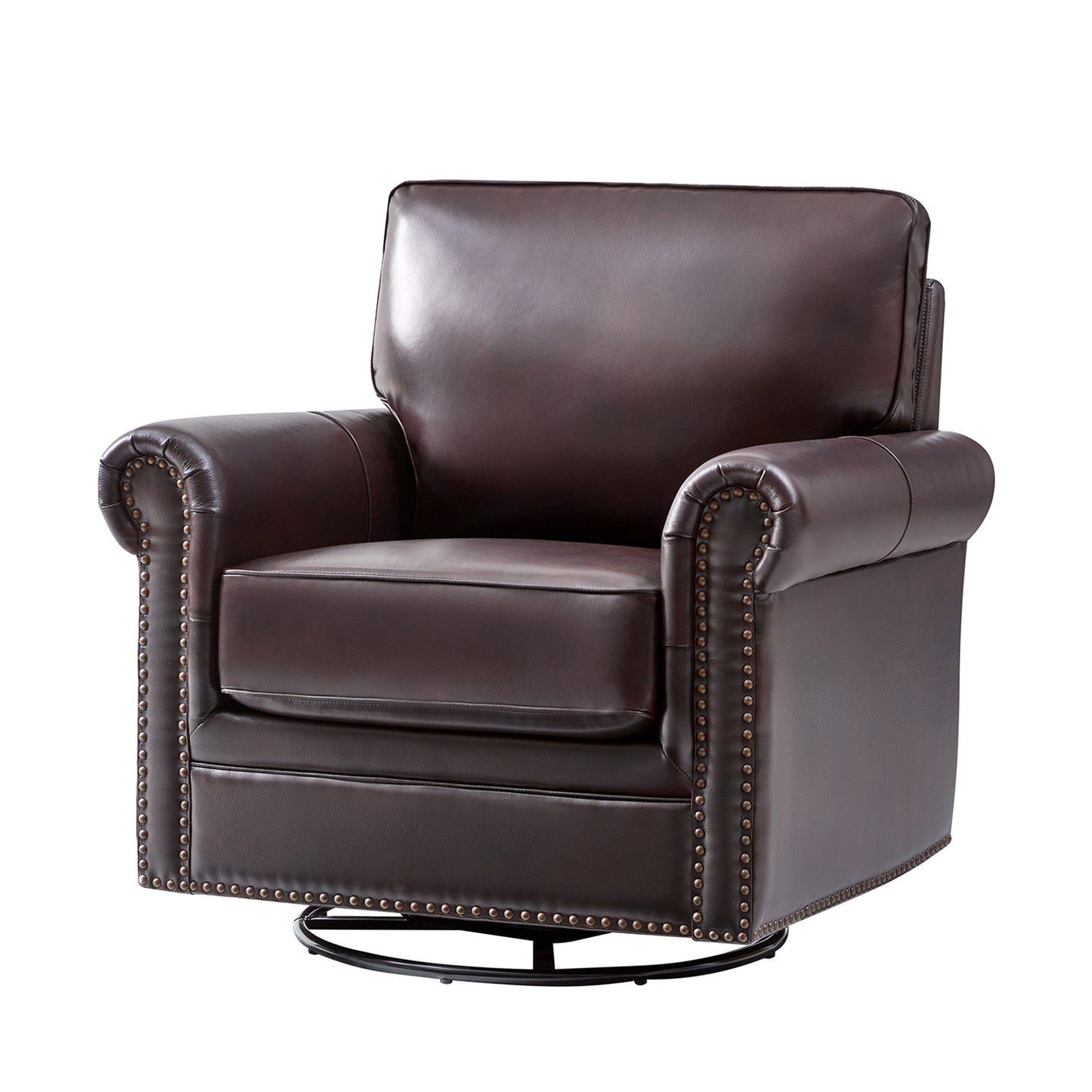 Higinio Genuine Leather Swivel Rocker Chair – Espresso Traditional Club Accent Chair