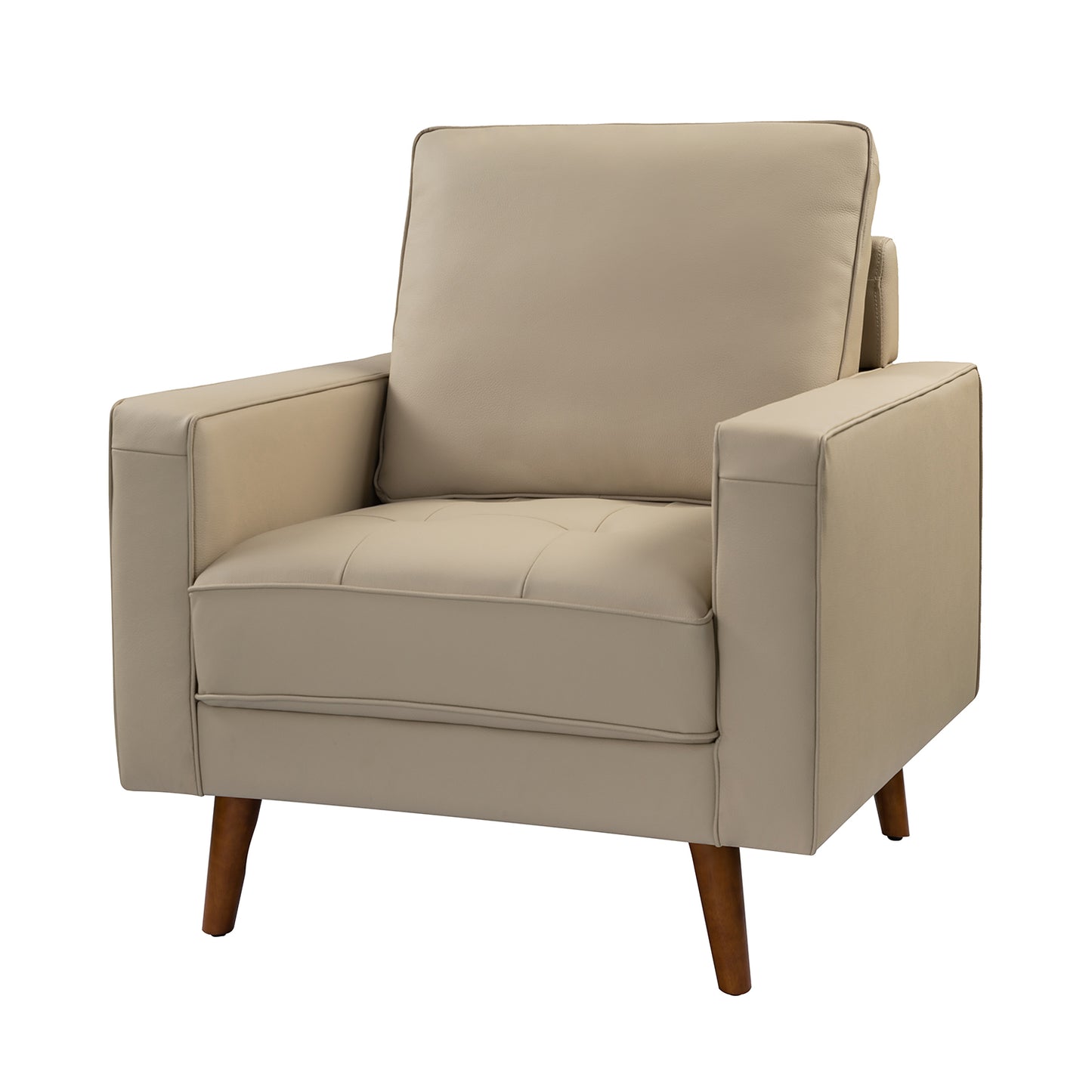 Aurelian Genuine Leather Armchair – Beige Mid-Century Accent Chair