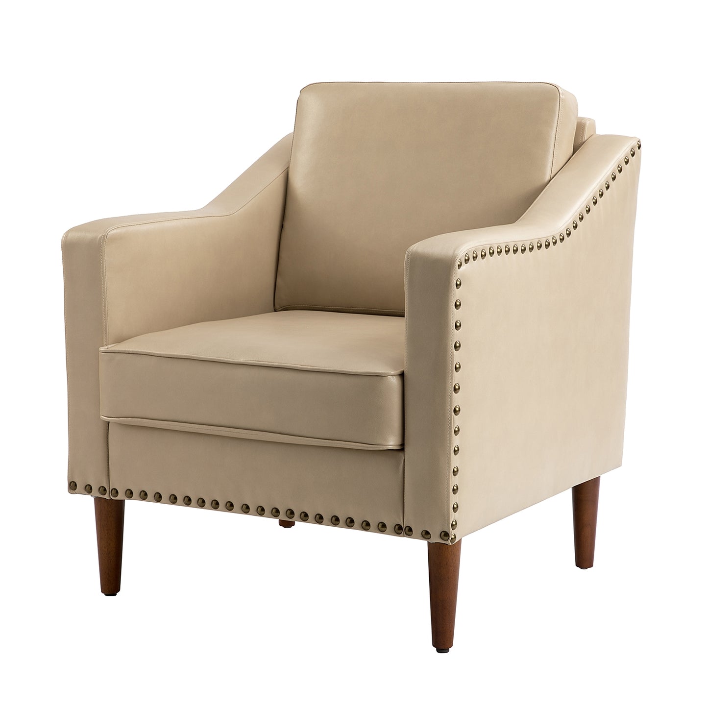 Bonita Vegan Leather Armchair – Beige Nailhead Accent Chair