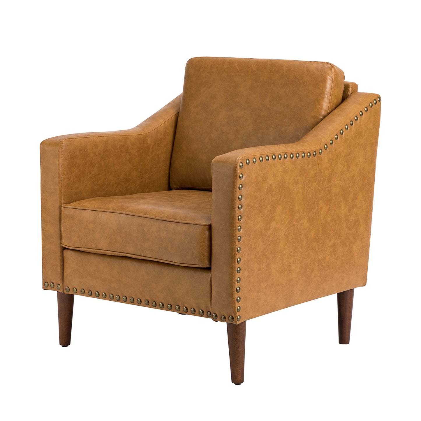 Bonita Vegan Leather Armchair – Camel Nailhead Accent Chair