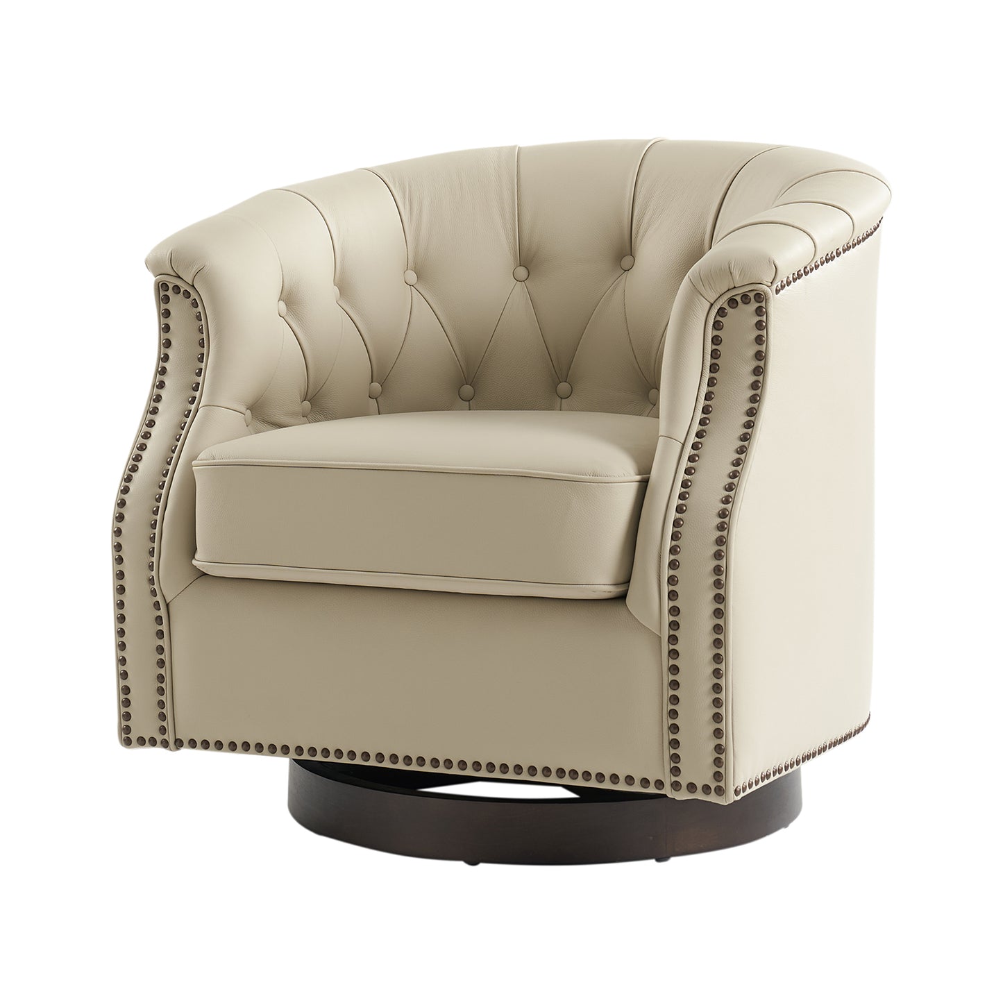 Veitin Chesterfield Rocker and Swivel Genuine Leather Chair – White Tufted Club Chair