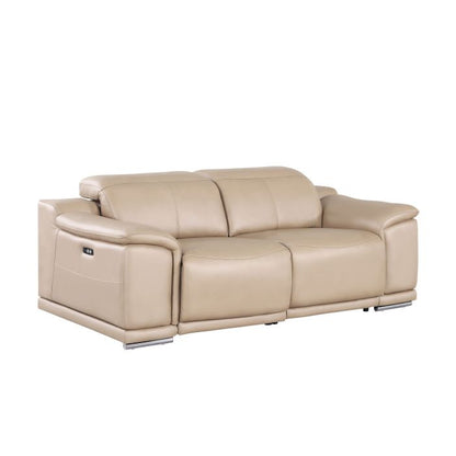 The Callisto – Beige Genuine Leather Dual Power Reclining Loveseat