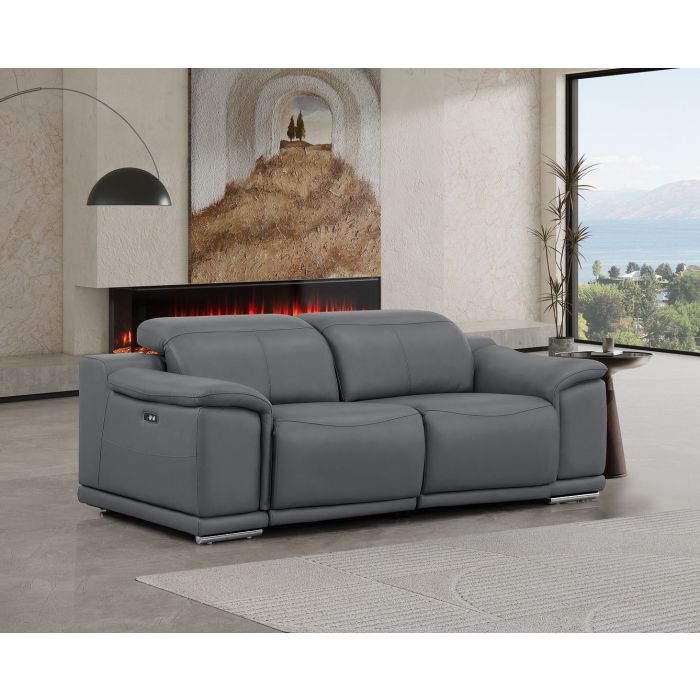 The Grayson – Dark Gray Genuine Leather Dual Power Reclining Loveseat