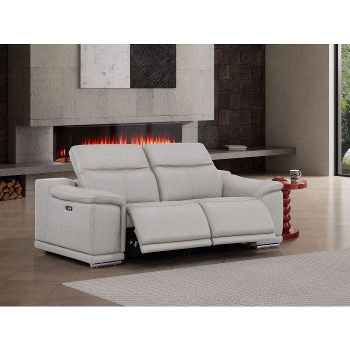 The Ellison – Light Gray Genuine Leather Dual Power Reclining Loveseat