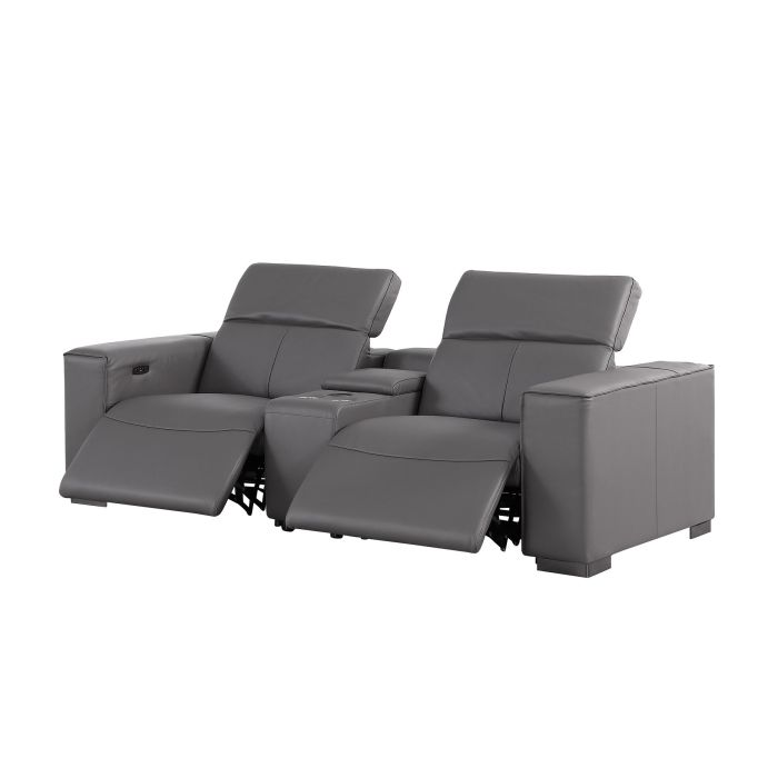 The Serrano – Dark Gray Genuine Leather Dual Power Reclining Console Loveseat