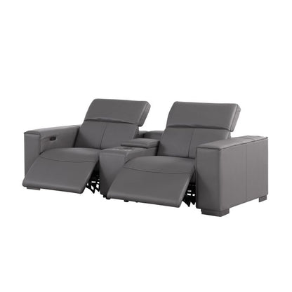 The Serrano – Dark Gray Genuine Leather Dual Power Reclining Console Loveseat