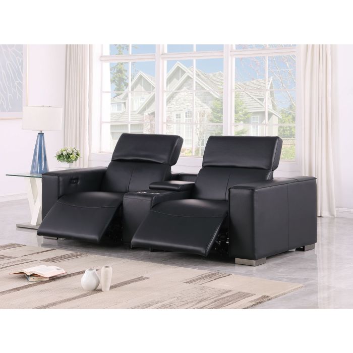 The Bellanova – Black Genuine Leather Dual Power Reclining Console Loveseat