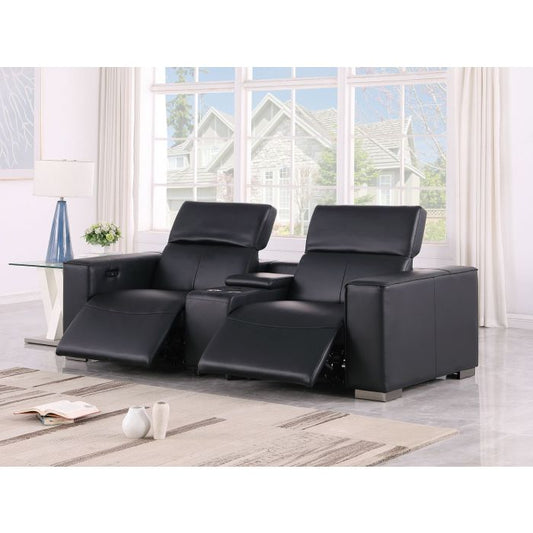 The Bellanova – Black Genuine Leather Dual Power Reclining Console Loveseat