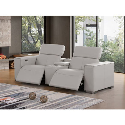The Meridian – Light Gray Genuine Leather Dual Power Reclining Console Loveseat