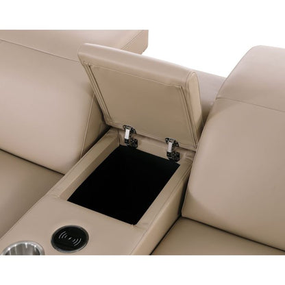 The Cortona – Beige Genuine Leather Dual Power Reclining Console Loveseat
