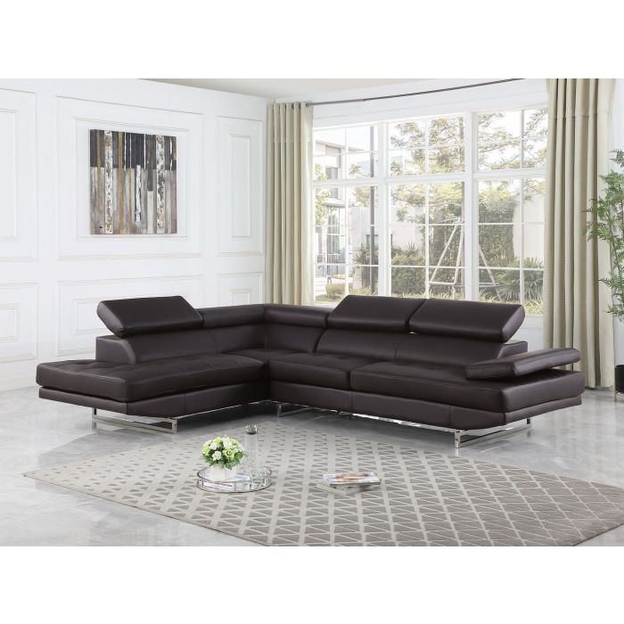 The Ravello – Brown Leather Left-Arm Facing Chaise Sectional