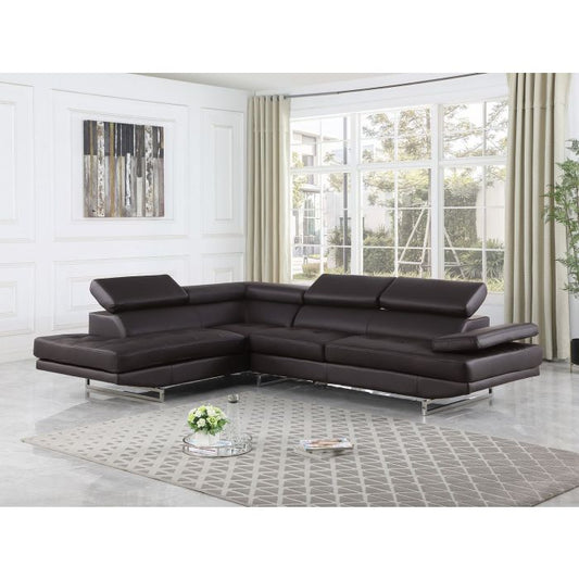 The Ravello – Brown Leather Left-Arm Facing Chaise Sectional