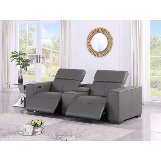 The Serrano – Dark Gray Genuine Leather Dual Power Reclining Console Loveseat