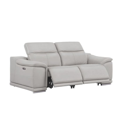 The Ellison – Light Gray Genuine Leather Dual Power Reclining Loveseat