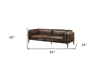 The Caldwell – Chocolate Top Grain Leather Sofa with Dark Brown Legs