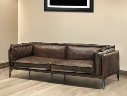 The Caldwell – Chocolate Top Grain Leather Sofa with Dark Brown Legs