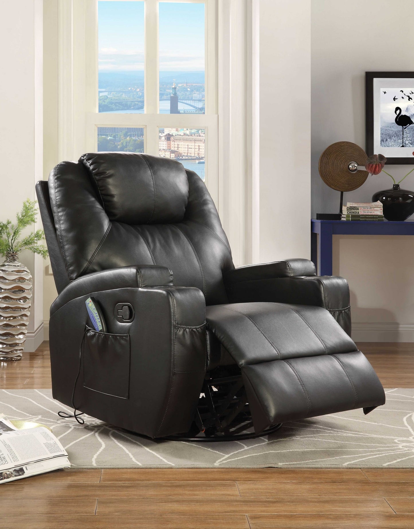 Barnett Heated Massage Recliner – Black Leather Match