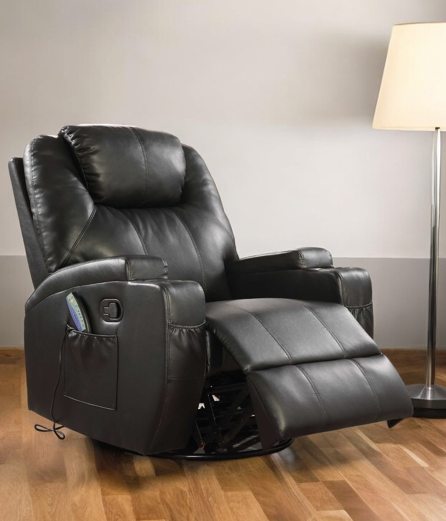 Barnett Heated Massage Recliner – Black Leather Match