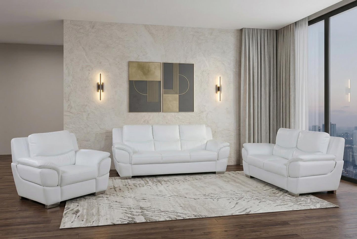 The Bellamy – 3-Piece White Genuine Leather Seating Set