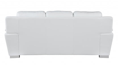 The Lena – White Leather Sofa with Silver Legs