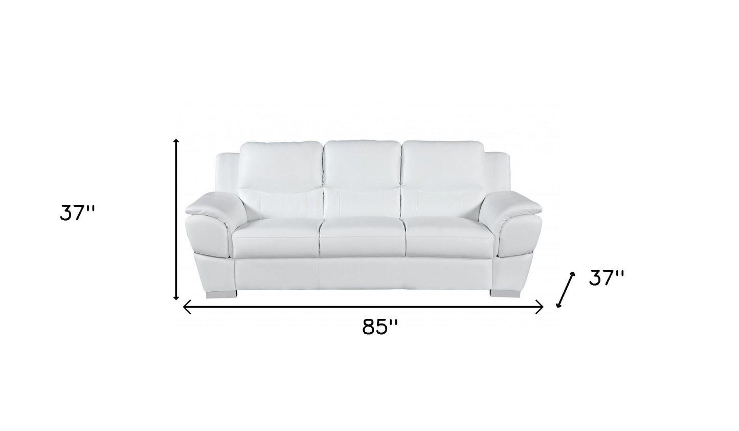 The Lena – White Leather Sofa with Silver Legs