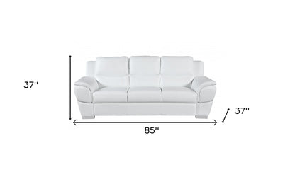 The Lena – White Leather Sofa with Silver Legs