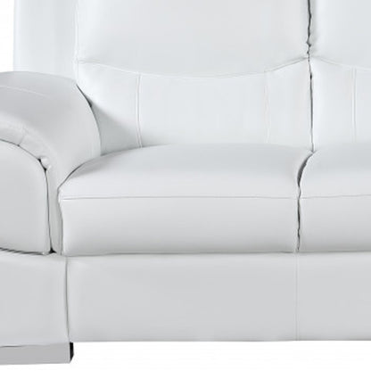 The Lena – White Leather Sofa with Silver Legs