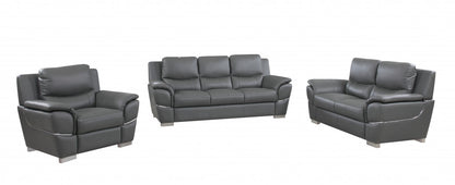 The Melrose Collection – Three Piece Indoor Gray Genuine Leather Six Person Seating Set